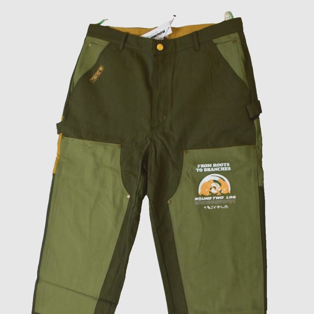LRG x Round Two Mens Rugged Desert Eagle Double Knee Military Green Pants New 36